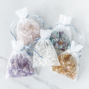 crystal chip stones in organza bag rose quartz amethyst clear quartz fluorite clear quartz citrine gemrox australia