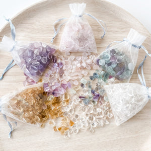 crystal chip stones in organza bag rose quartz amethyst clear quartz fluorite clear quartz citrine gemrox australia