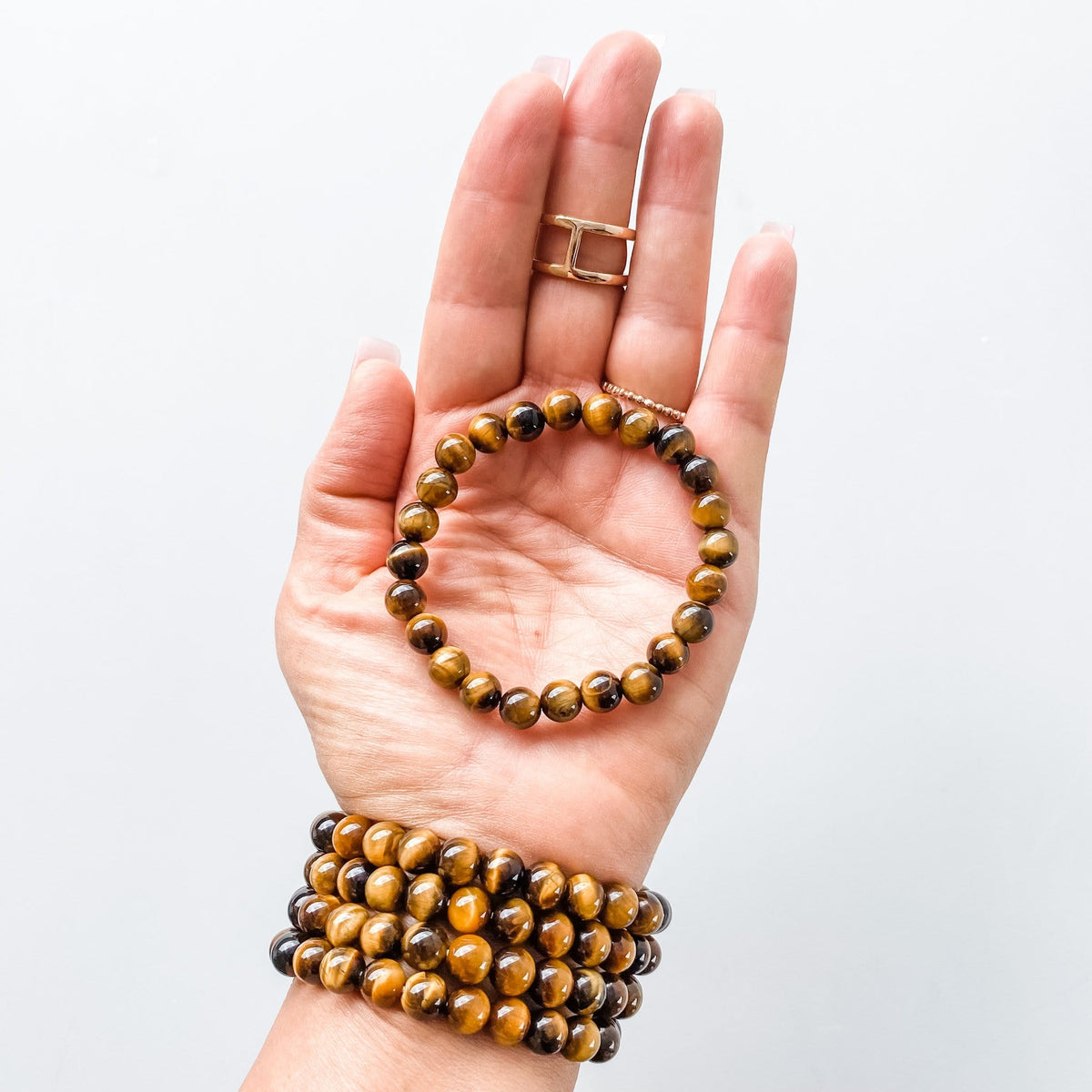 S985 Tigers Eye beaded stone stretch bracelet crystals australia gemrox 1