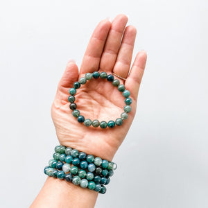 moss agate crystal 8mm stone strech healing chakra bracelet australia gemrox