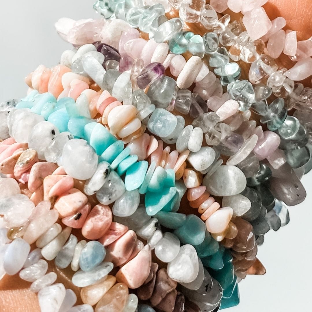 morganite crystal chip stone stretch healing chakra bracelet australia gemrox
