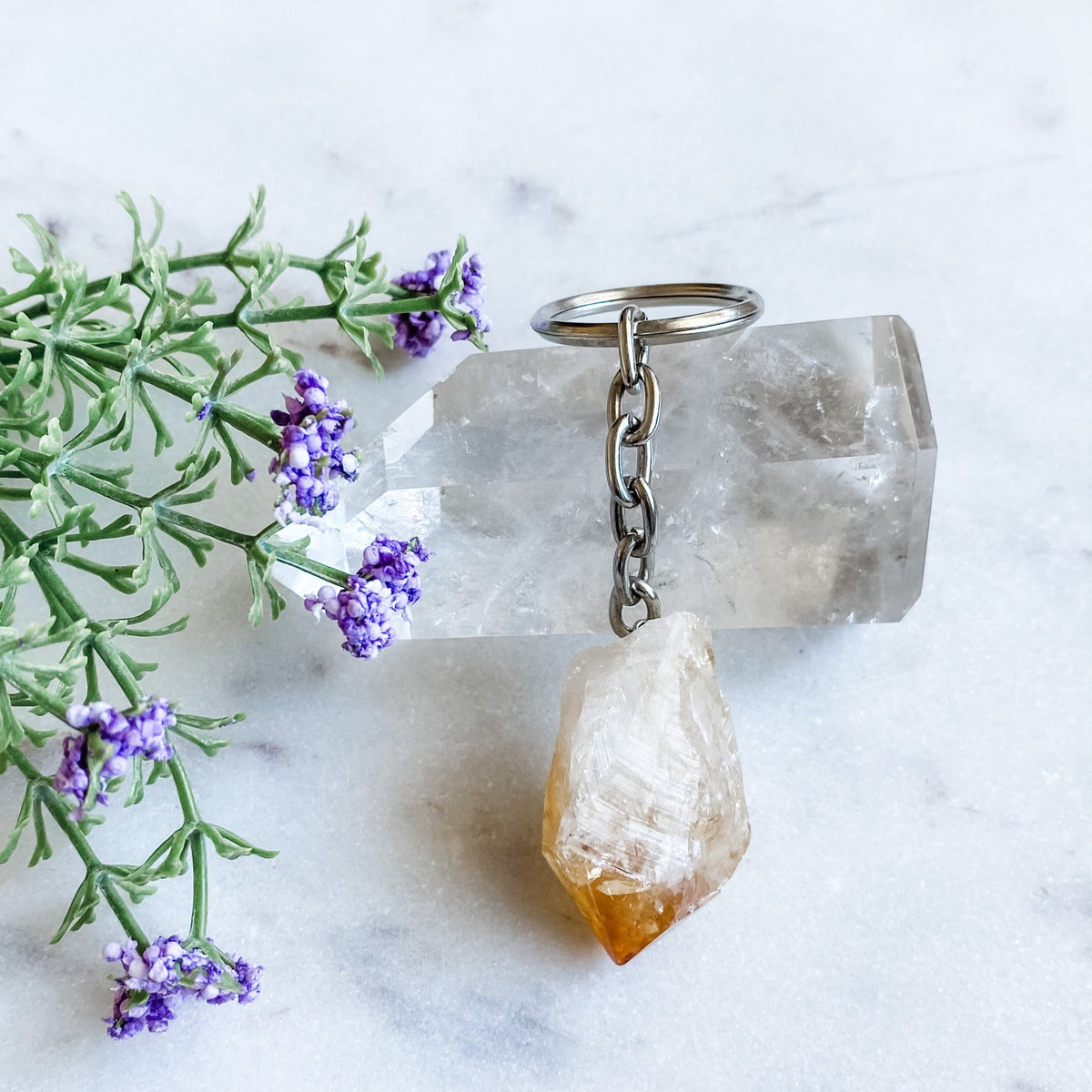 Citrine Crystal Stone Keyring