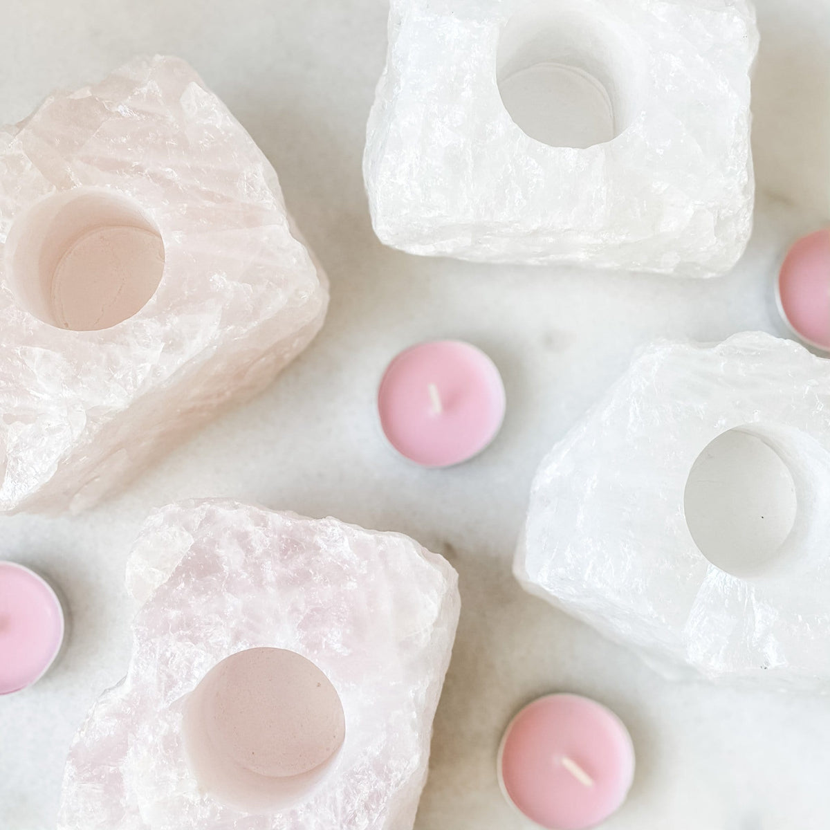 Clear Quartz Crystal Tealight Candle Holder