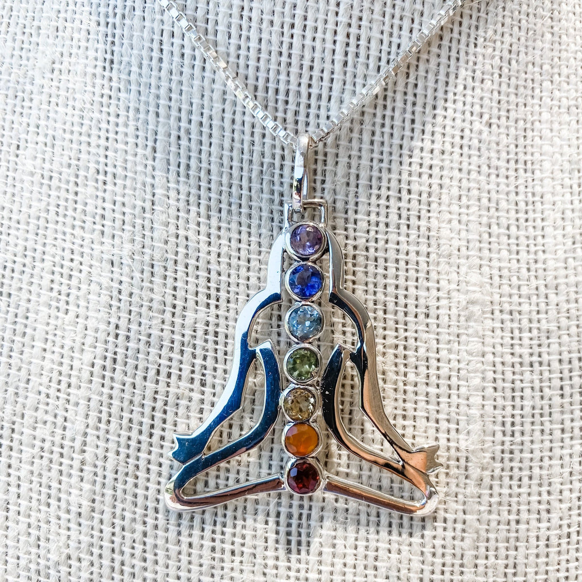 s1010 Chakra 7 gemstone bar yoga meditation necklace sterling silver 925 australia gemrox 5