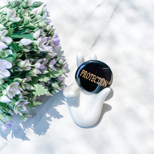 Black Obsidian Engraved Word Palmstone 'PROTECTION'-4cm