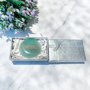 s1014 green aventurine crystal word engraved confidence palmstone palm stone meditation stone worry stone crystals australia gemrox 1