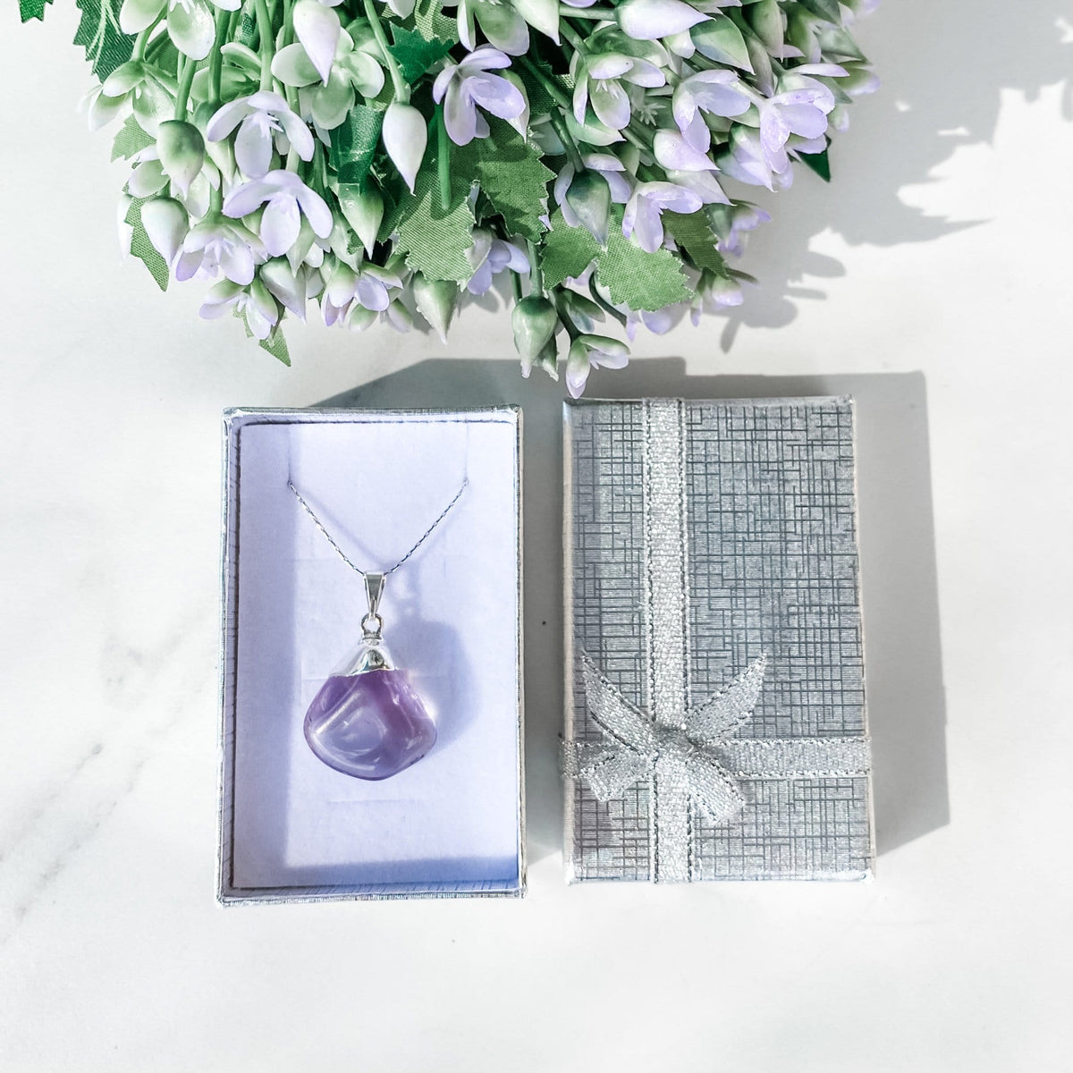 s1016 Amethyst crystal tumbled stone tear drop pendant silver necklace crystals australia gemrox 1