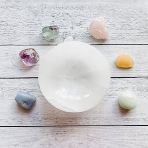 white selenite 10cm round charging cleansing bowl australia