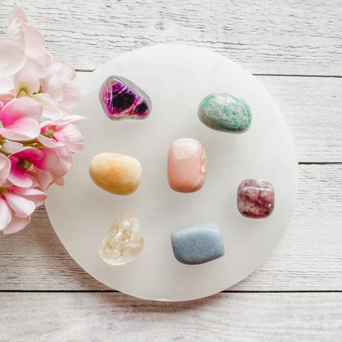 selenite crystal 14cm round charging plate australia