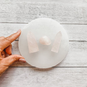 selenite crystal 14cm round charging plate australia