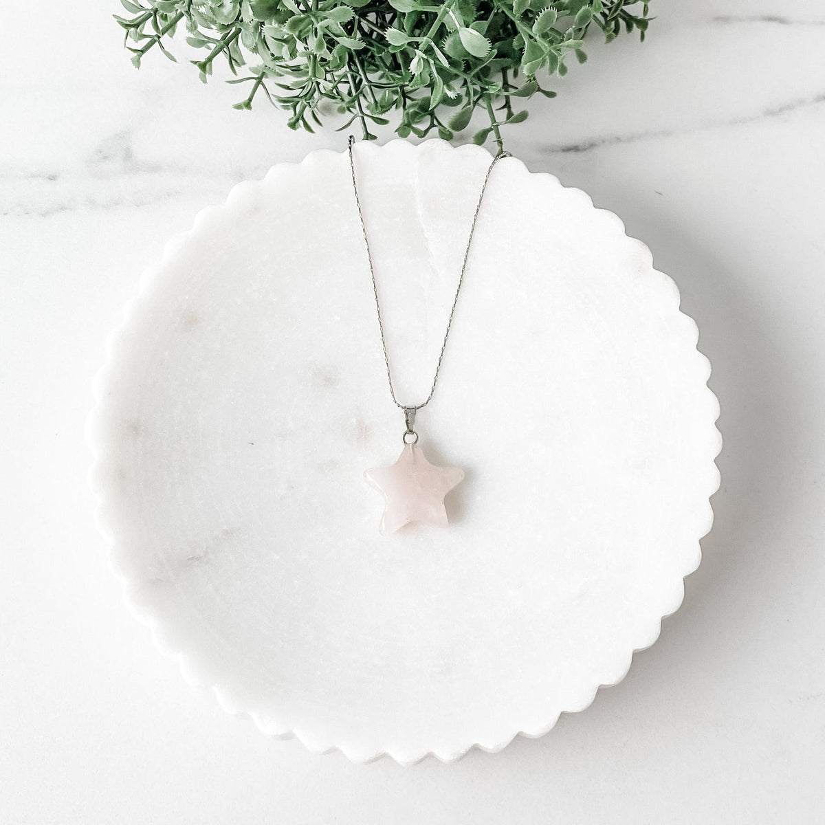 Rose Quartz Moon Star or Apple Silver Necklace