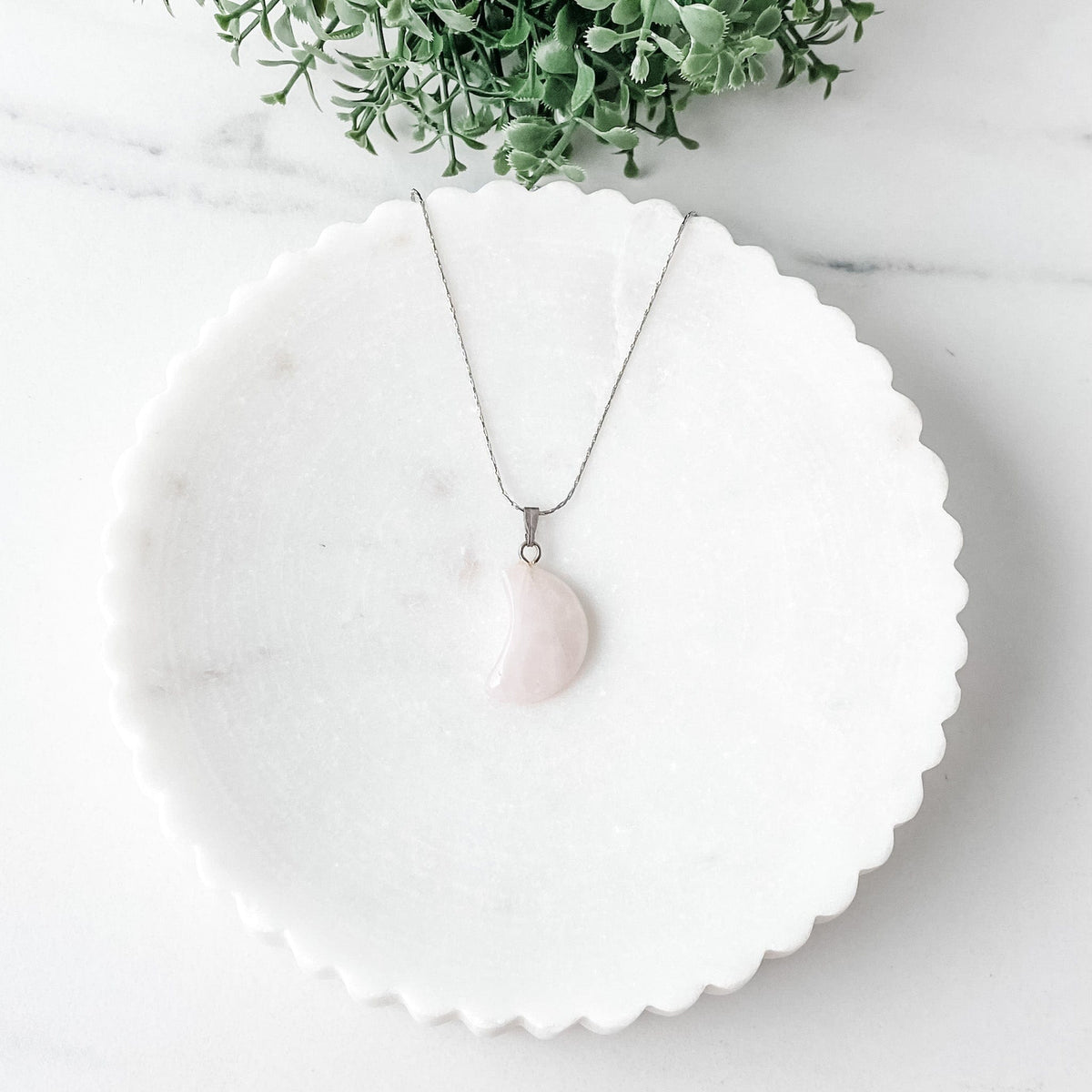Rose Quartz Moon Star or Apple Silver Necklace