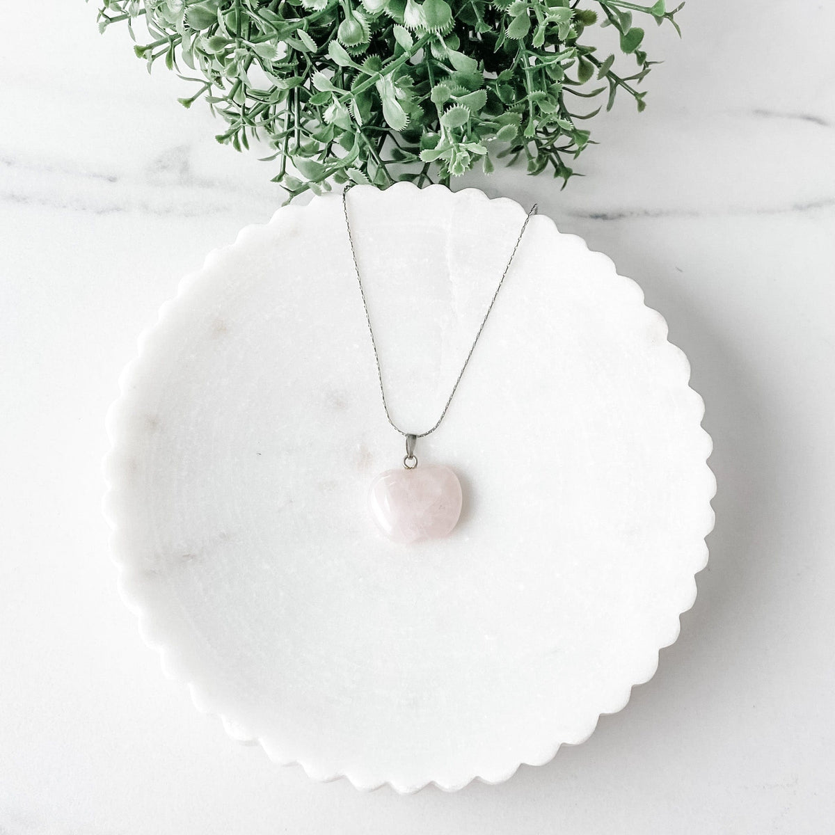 Rose Quartz Moon Star or Apple Silver Necklace