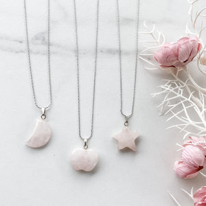 s1075 rose quartz crystal stone moon crescent necklace star necklace apple shaped necklace pendant australia gemrox sydney 1