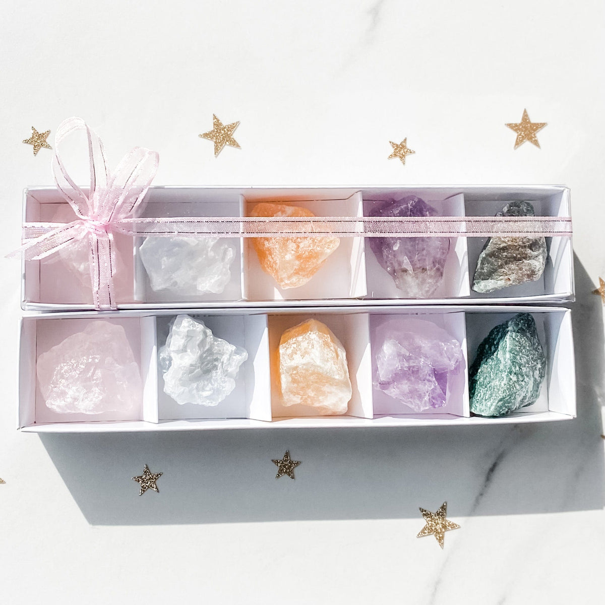 s1112 rocks box set of 5 raw stones crystal kit australia amethyst calcite rose quartz green aventurine gemrox 1