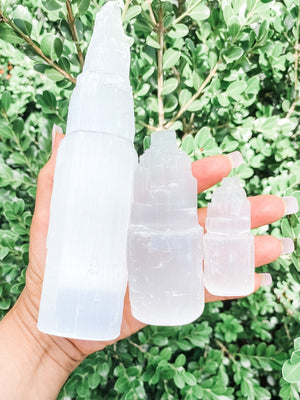 white selenite tower 6cm 10cm and 20cm crystals australia gemrox