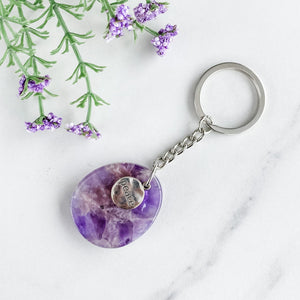 s1157 amethyst crystal stone key ring key chain australia. amethyst peace worded keychain polished stone keyring .crystals australia.gemrox sydney 1