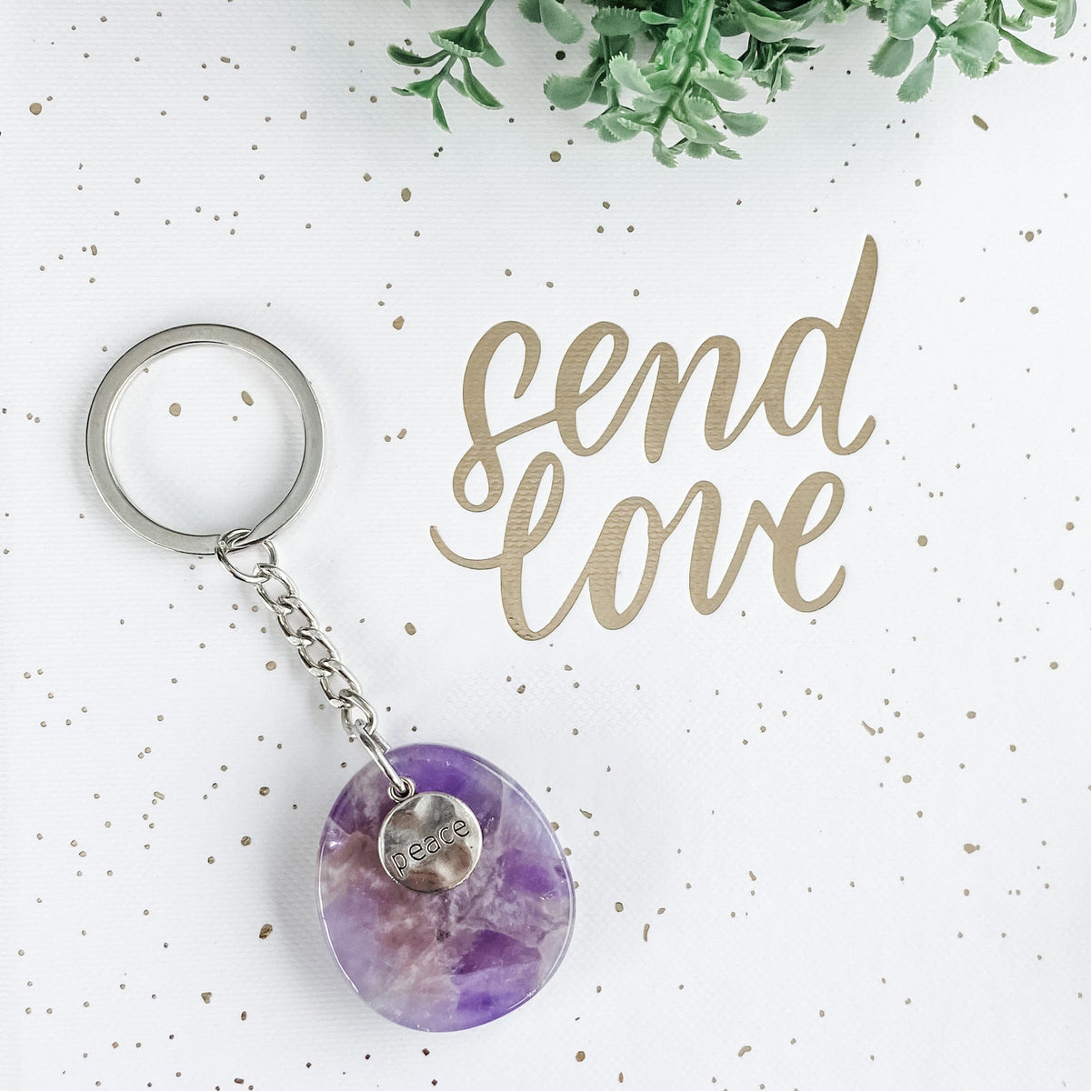 s1157 amethyst crystal stone key ring key chain australia. amethyst peace worded keychain polished stone keyring .crystals australia.gemrox sydney 1