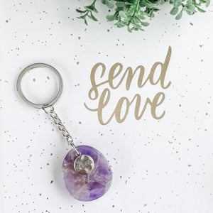 s1157 amethyst crystal stone key ring key chain australia. amethyst peace worded keychain polished stone keyring .crystals australia.gemrox sydney 1