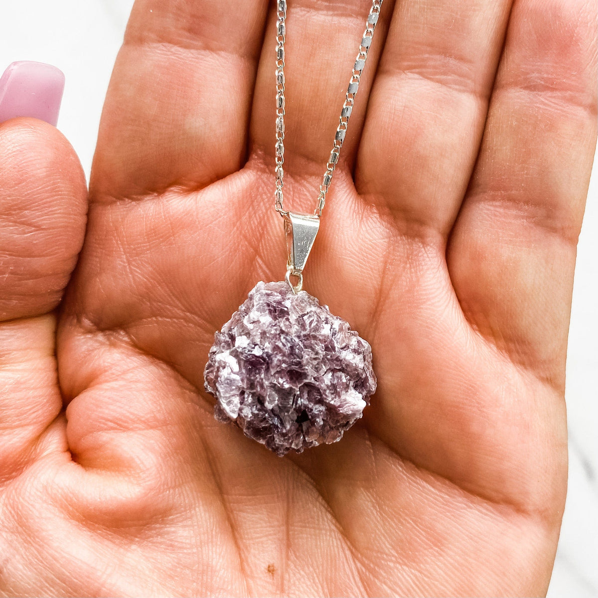 s1158 Lepidolite raw stone crystal pendant necklace australia.Pink purple lepidolite raw stone pendant silver necklace australia.crystals australia.gemrox sydney 1