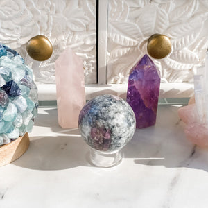 s1220 pink tourmaline in quartz crystal stone ball sphere 5cm australia.pink tourmaline crystal sphere australia.crystal spheres australia.gemrox sydney 1