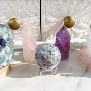 s1220 pink tourmaline in quartz crystal stone ball sphere 5cm australia.pink tourmaline crystal sphere australia.crystal spheres australia.gemrox sydney 1