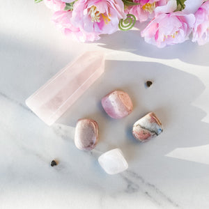 s1286 pink power set of 4 pink crystals heart chakra crystal kit australia.pink crystal heart chakra set australia.heart chakra set of 4 tumbled stones.crystal kits australia.gemrox sydney 1