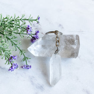 Clear Quartz Raw Stone Keyring