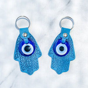 s1330 turkish evil eye hamsa hand protection hand made leather look key ring key chain australia gemrox sydney 1
