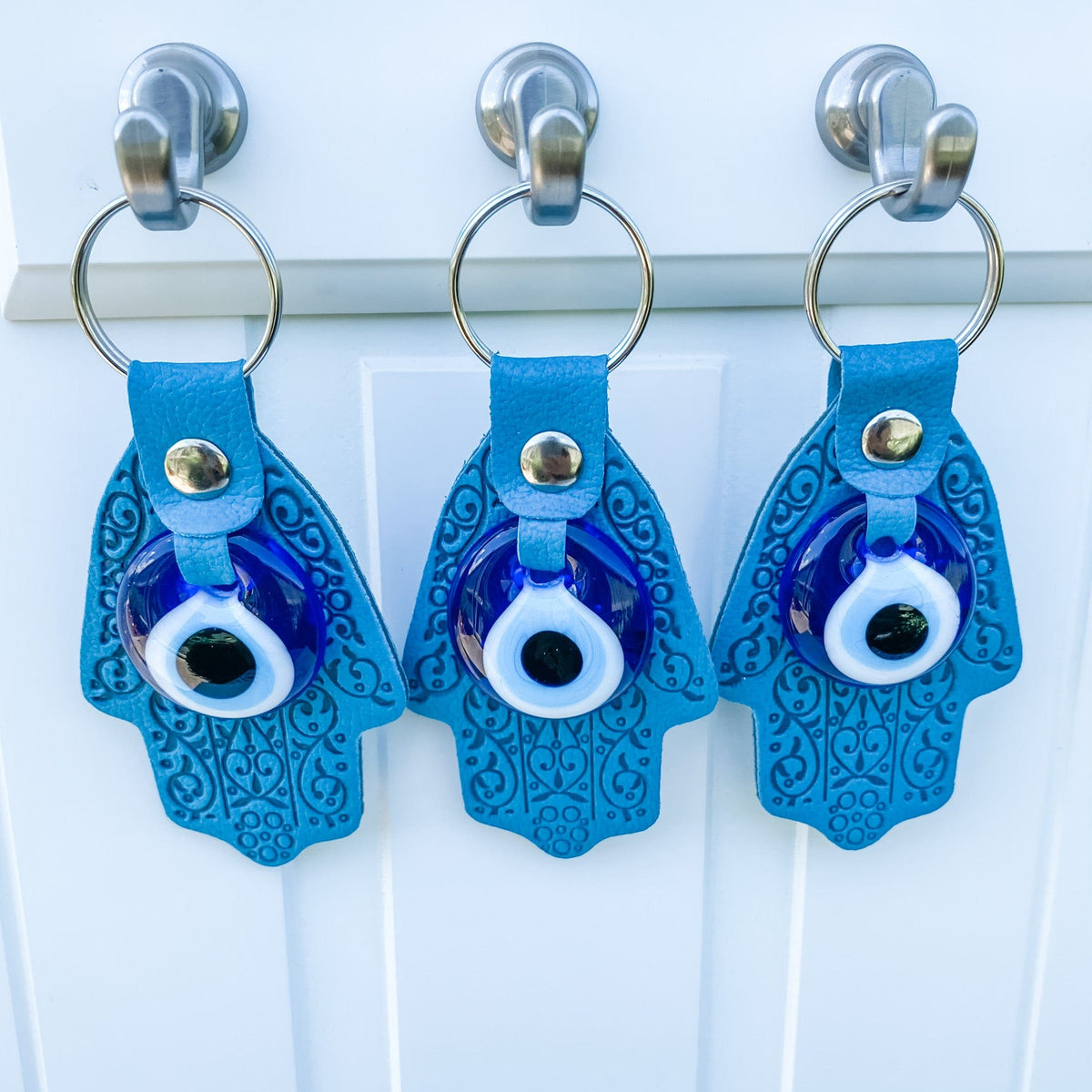 s1330 turkish evil eye hamsa hand protection hand made leather look key ring key chain australia gemrox sydney 1