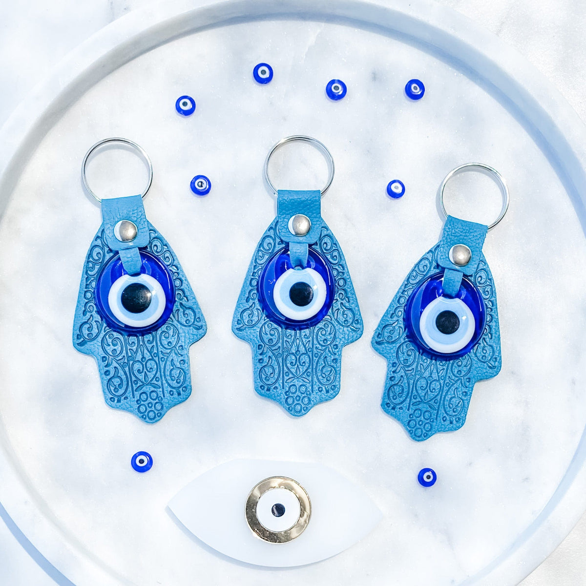 s1330 turkish evil eye hamsa hand protection hand made leather look key ring key chain australia gemrox sydney 1