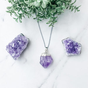 s1375 natural amethyst crystal raw stone point silver metal necklace jewellery australia gemrox sydney 1