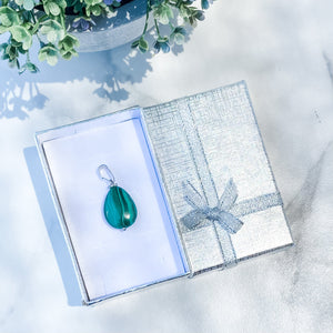 s1383 malachite crystal tear drop shape stone pendant necklace 42cm silver stainless steel australia gemrox sydney 1