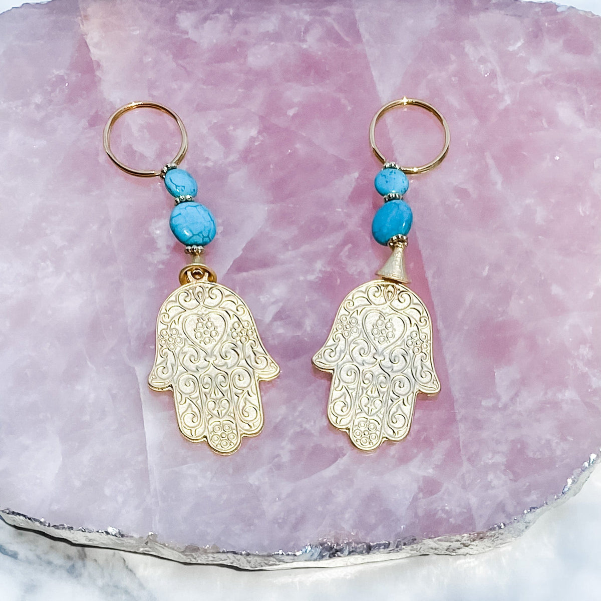 s1427 Turkish hamsa hand gold plated protection key ring key chain with turqouise stones australia gemrox sydney 1