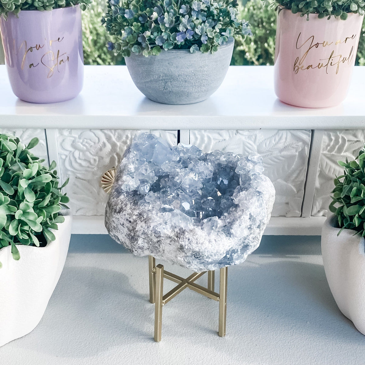 s1602 large celestite blue crystal cluster geode 2255 grams or 2 kilos 13cm australia. celestite crystal geode cluster australia. gemrox sydney 1