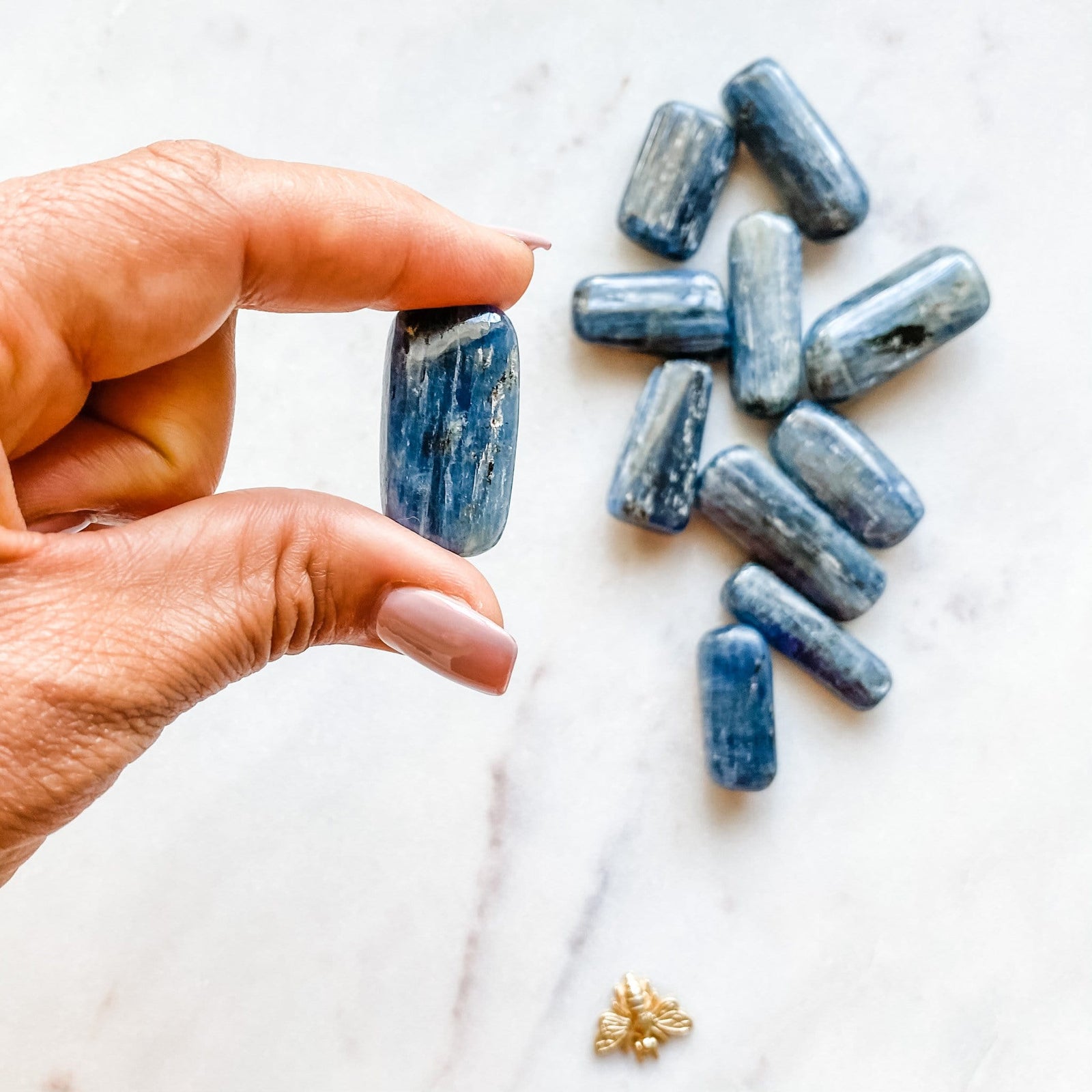 blue kyanite crystal tumbled oblong stone