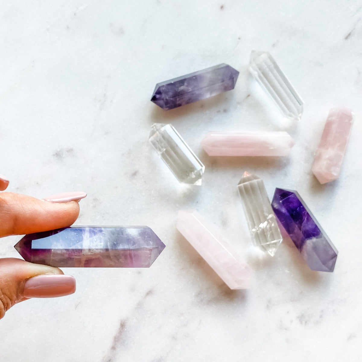 Amethyst crystal double terminated wand