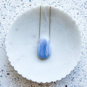 blue lace agate crystal stone tear drop pendant