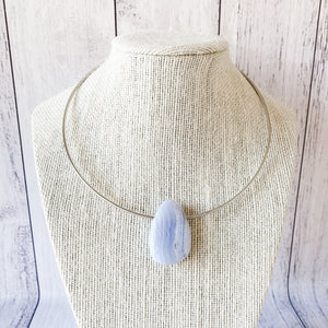 blue lace agate crystal stone tear drop pendant