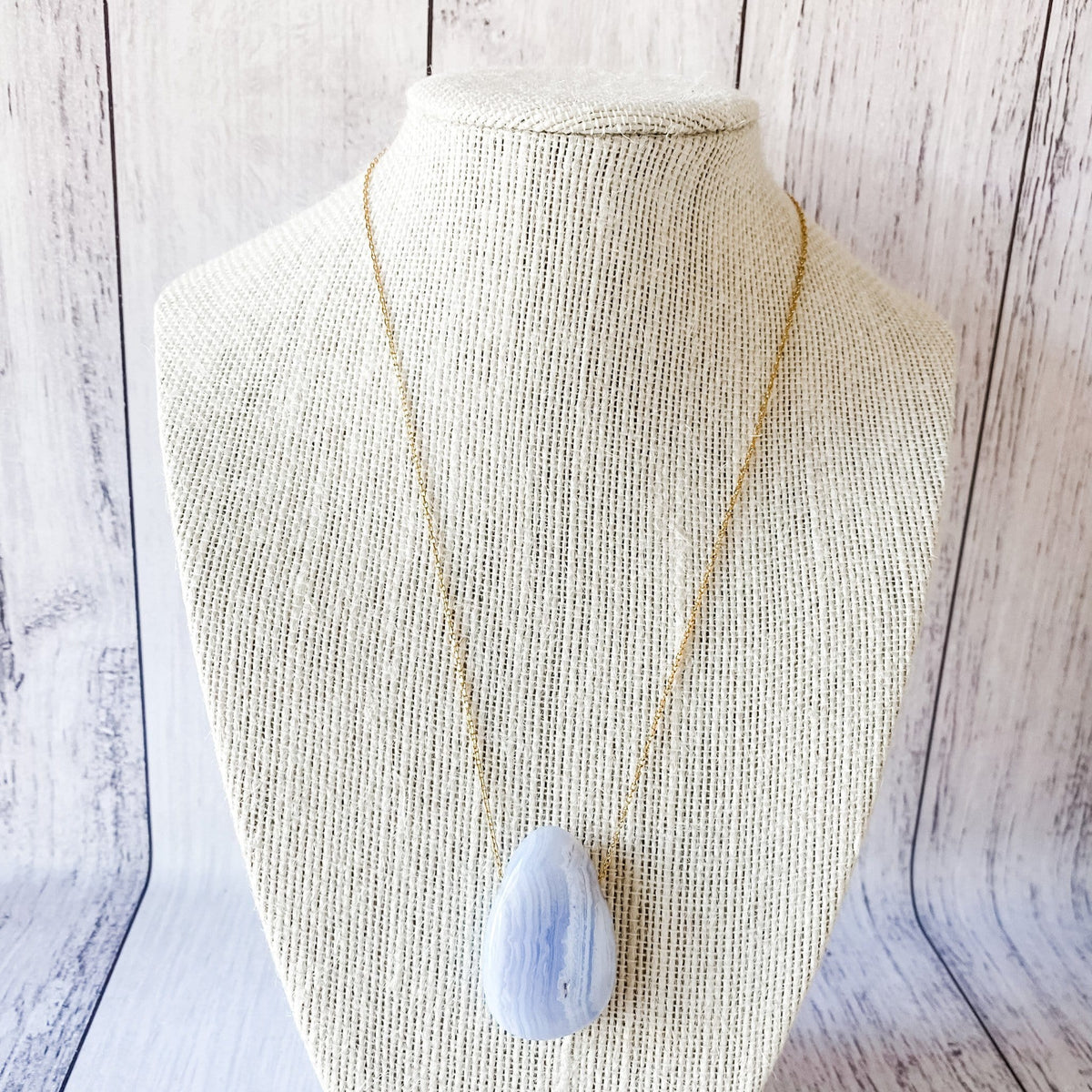 blue lace agate crystal stone tear drop pendant