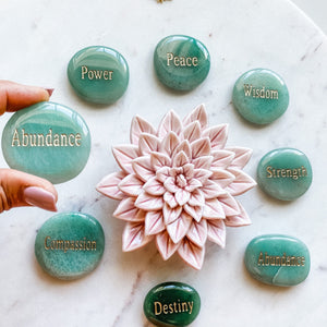 green aventurine crystal engraved insprirational palmstone australia