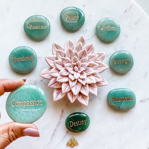 green aventurine crystal engraved insprirational palmstone australia