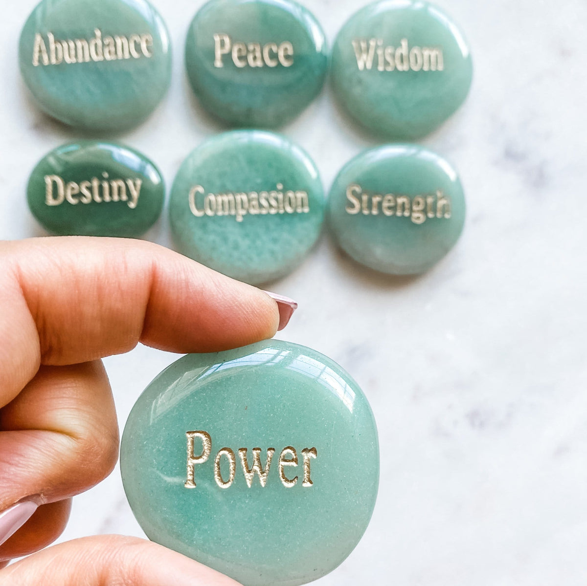 green aventurine crystal engraved power insprirational palmstone australia