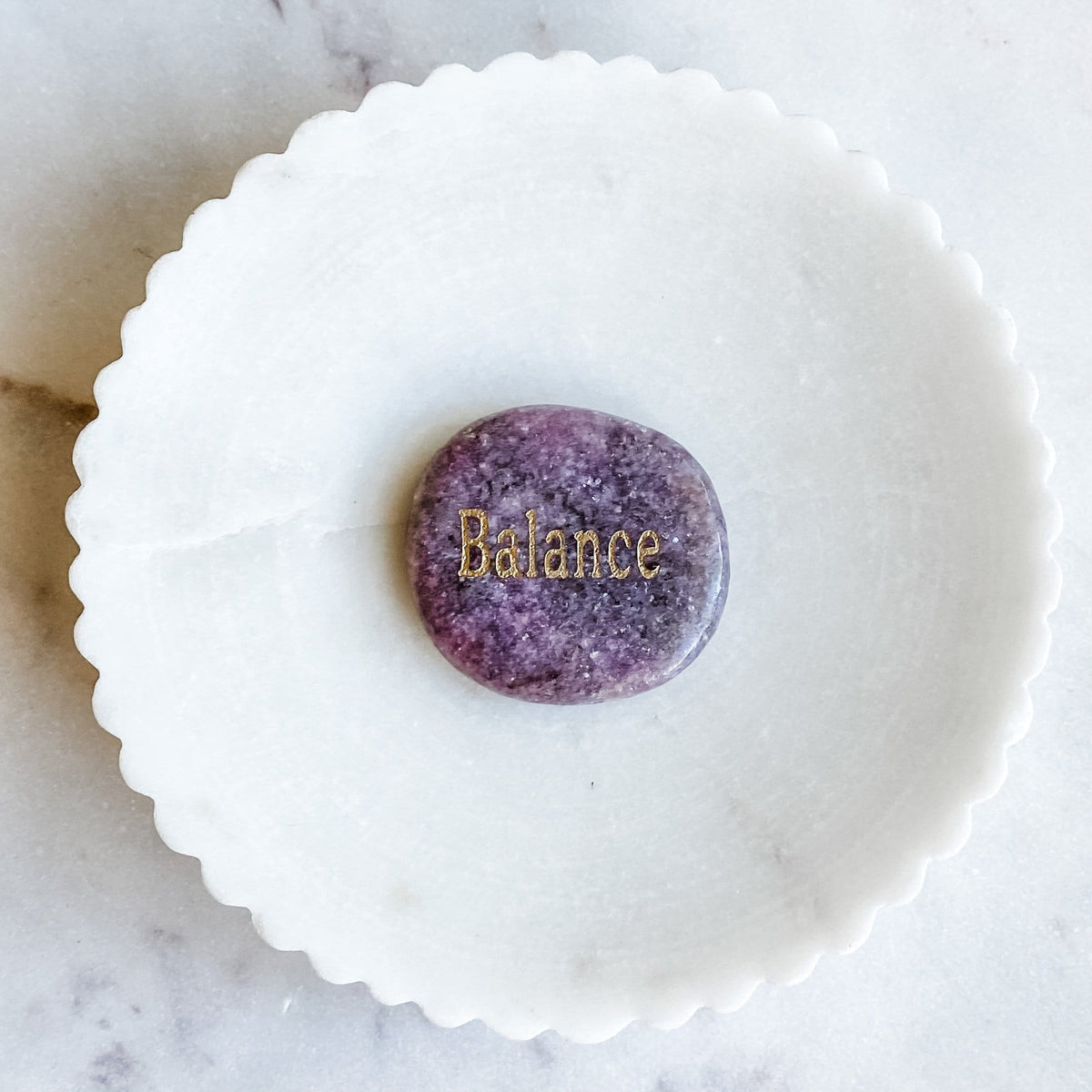 pink lepidolite engraved word inspirational meditation palmstone