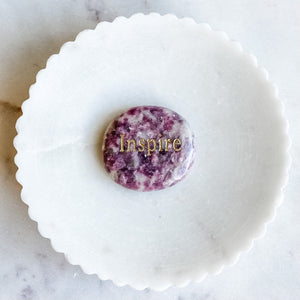 pink lepidolite crystal engraved word inspirational word palmstone australia
