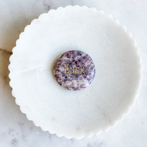 inspiration engraved word palmstones lepidolite luck