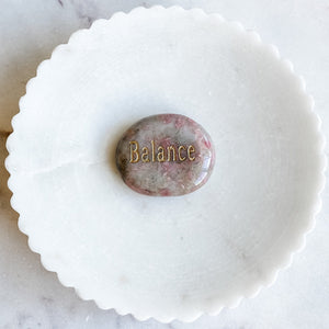 rhodonite crystal engraved word balance palmstone australia