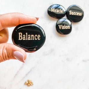 black onyx engraved word balance inspirational palmstone australia