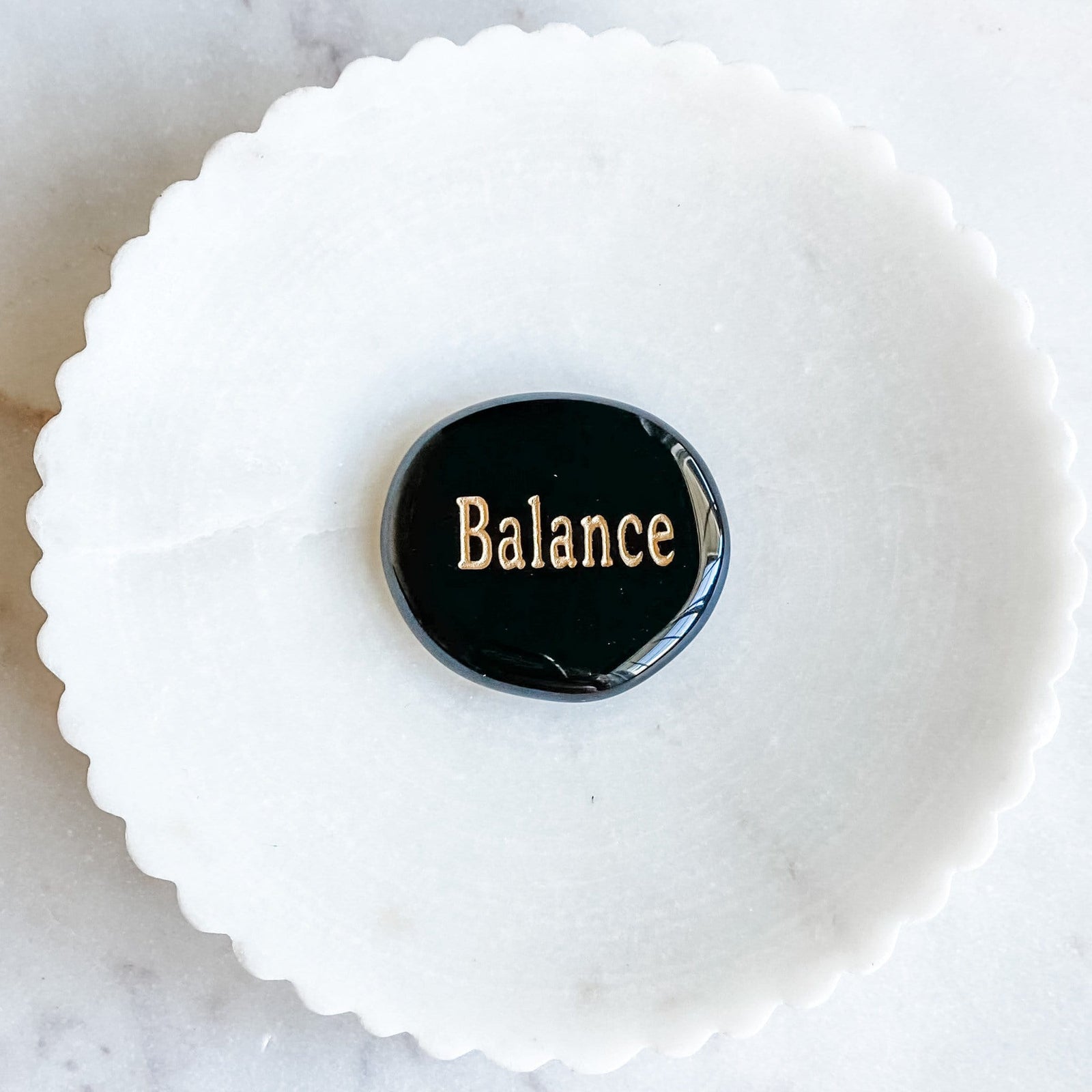 Black onyx engraved inspirational word palmstone balance
