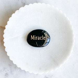 Black onyx inspirational engraved word palmstone miracle